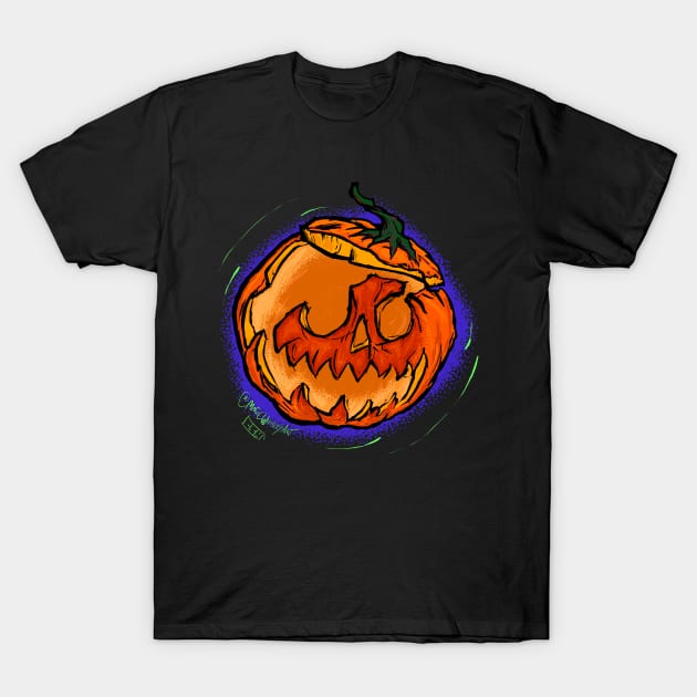 Cracked Skull Jack O’ Lantern T-Shirt by Magic Whiskey ART